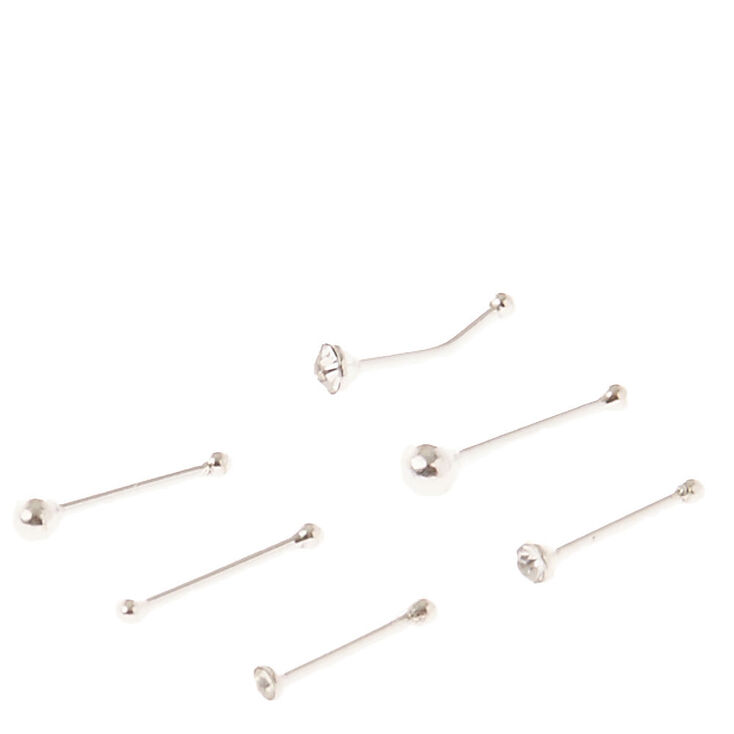 Sterling Silver 22G Mixed Stone Nose Studs - 6 Pack,