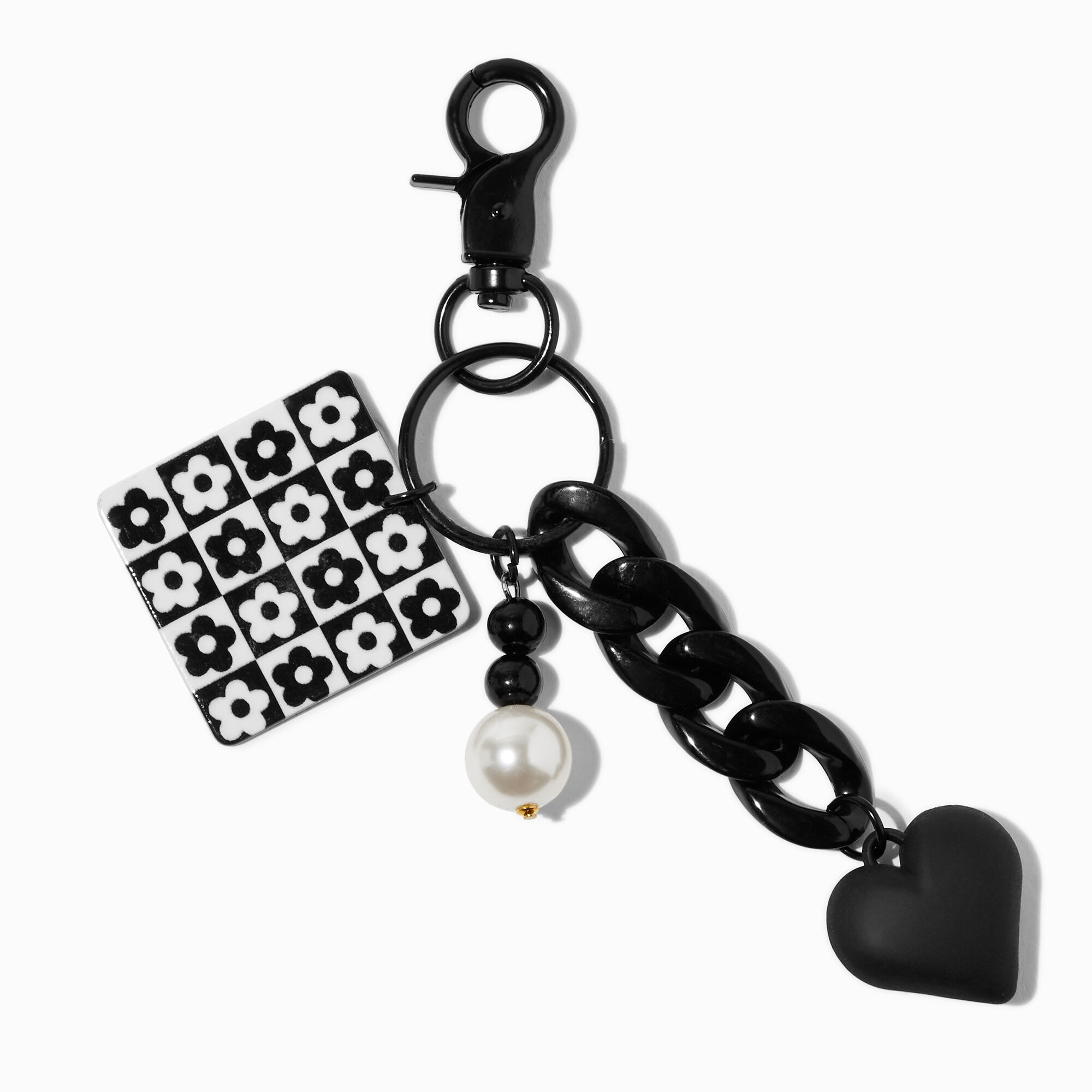 View Claires Heart Checkered Daisy Keyring Black information