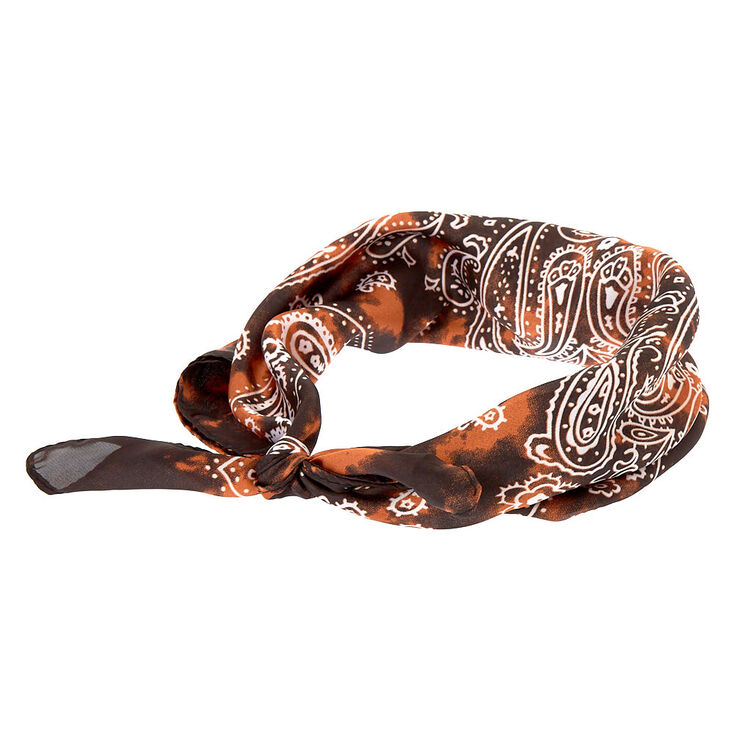 Tie Dye Paisley Knotted Bandana Headwrap - Brown,