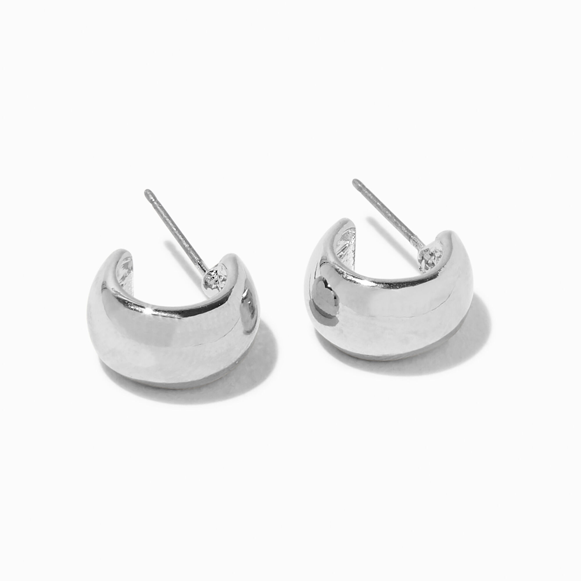 Silver tone 10MM Wide Curved Hoop Earrings