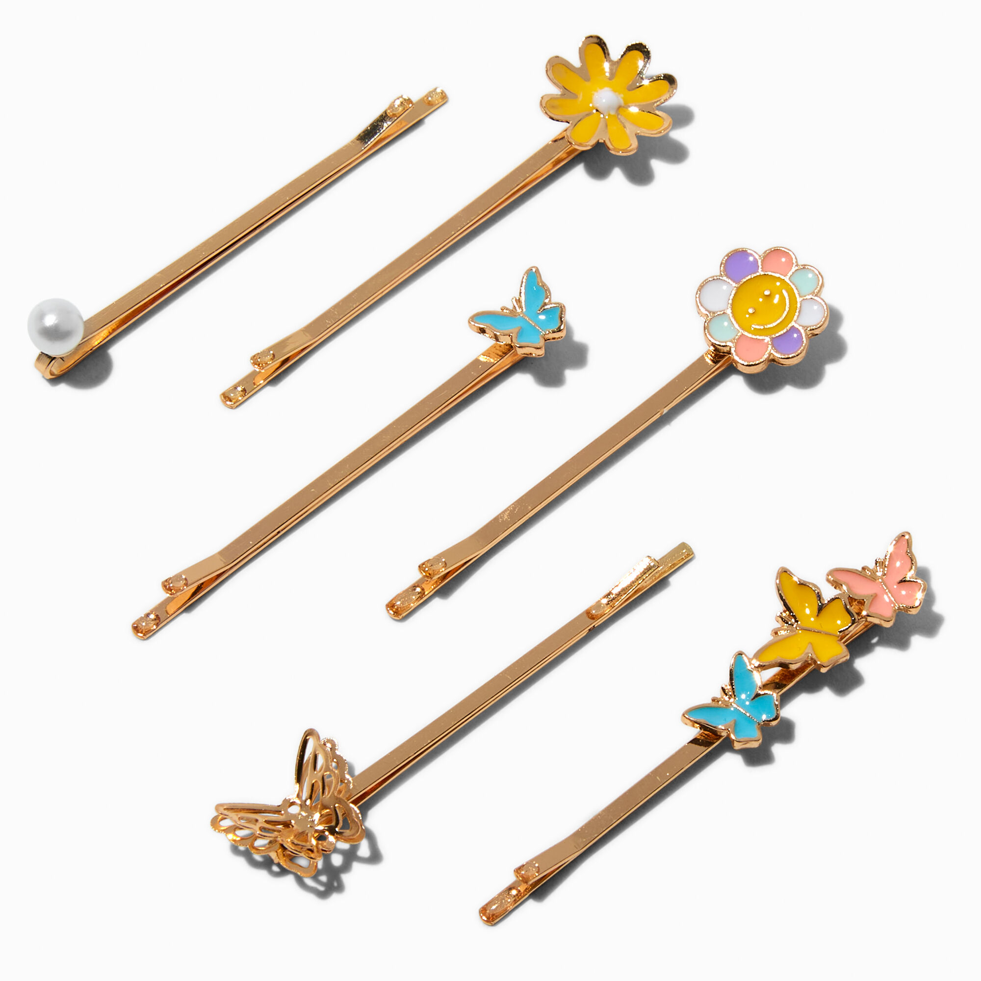 View Claires Tone Butterflies Flowers Bobby Pins 6 Pack Gold information