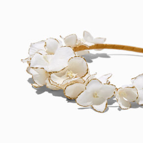 Gold-Tipped White Flower Headband,