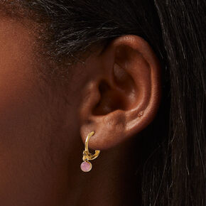 Boucles d&rsquo;oreilles superposables pierre rose couleur dor&eacute;e - Lot de 3,