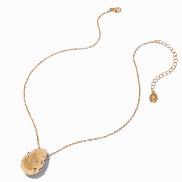 Gold-tone Crystal Studded Bubble Teardrop Pendant Necklace ,