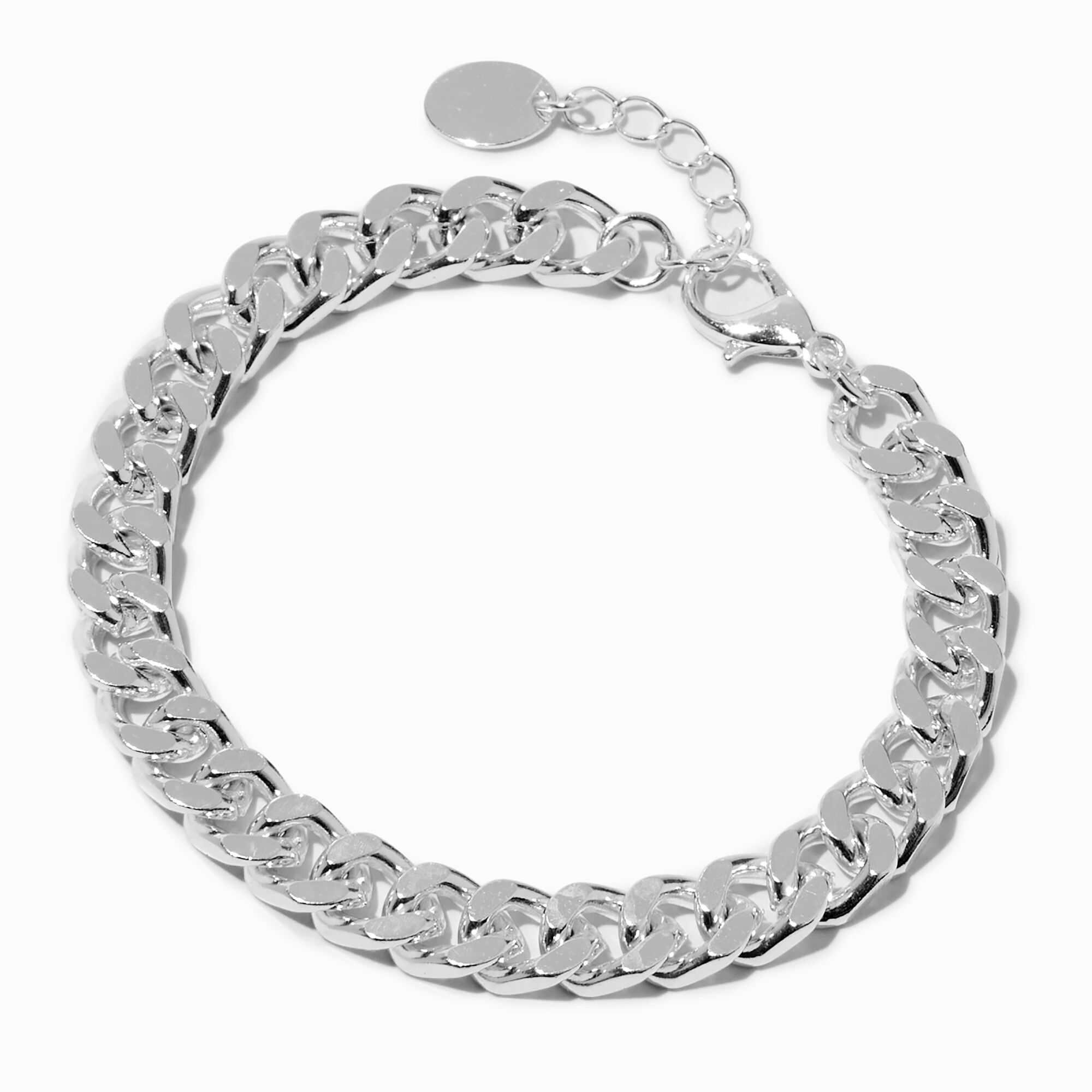 View Claires Tone Flat Curb Chain Bracelet Silver information