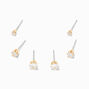 Gold-tone Cubic Zirconia 2MM, 3MM, &amp; 4MM Round Stud Earrings - 3 Pack,