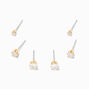 Gold Cubic Zirconia 2MM, 3MM, &amp; 4MM Round Stud Earrings - 3 Pack,