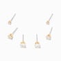 Gold Cubic Zirconia 2MM, 3MM, &amp; 4MM Round Stud Earrings - 3 Pack,