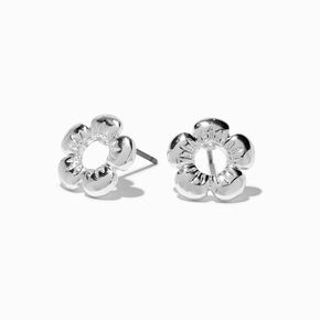 Clous d&#39;oreilles fleurs bomb&eacute;s couleur argent&eacute;e,