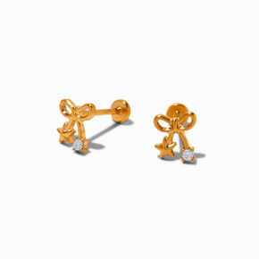 Gold-tone Titanium Cubic Zirconia Bow Stud Flatback Earrings,