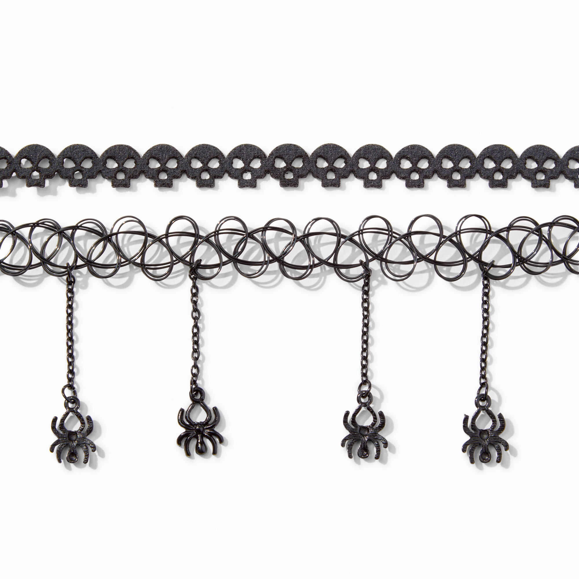 Black Skull & Spider Tattoo Choker Necklaces - 2 Pack,