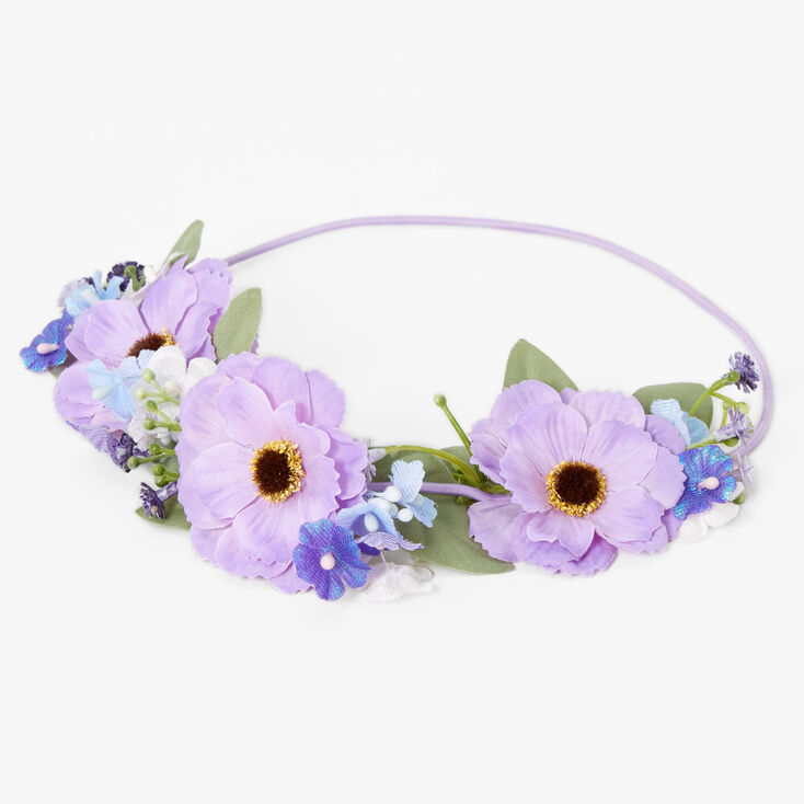 Couronne de fleurs violettes et bleues,