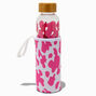 Pink Cow Print Glass Water Bottle with Sleeve,