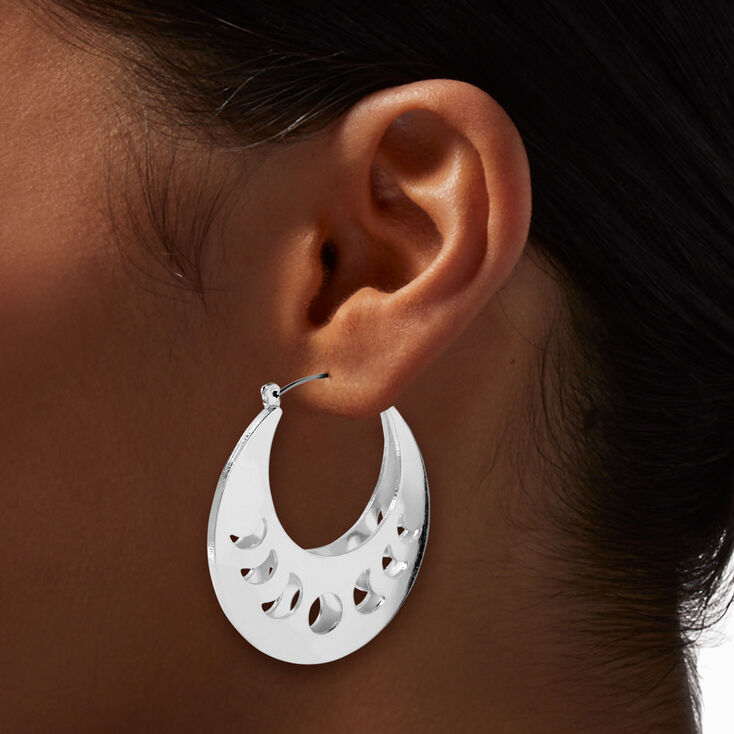 Silver-tone 50mm Moon Phases Hoop Earrings ,
