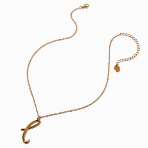 Gold-tone Curly Script Initial Pendant Necklace - L,