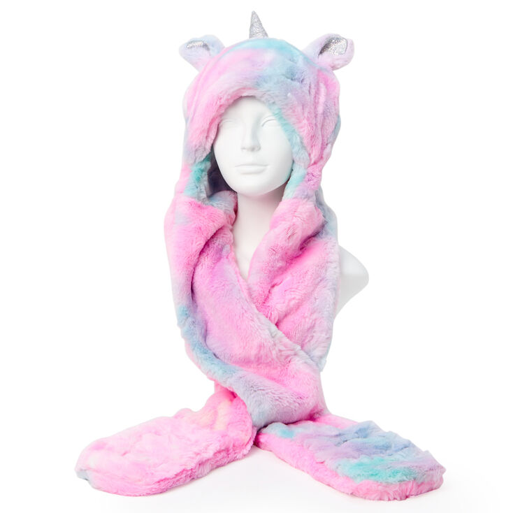 &Eacute;charpe et bonnet licorne tie-dye roses,
