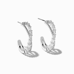 Cubic Zirconia 15MM Silver-tone Criss Cross Hoop Earrings,