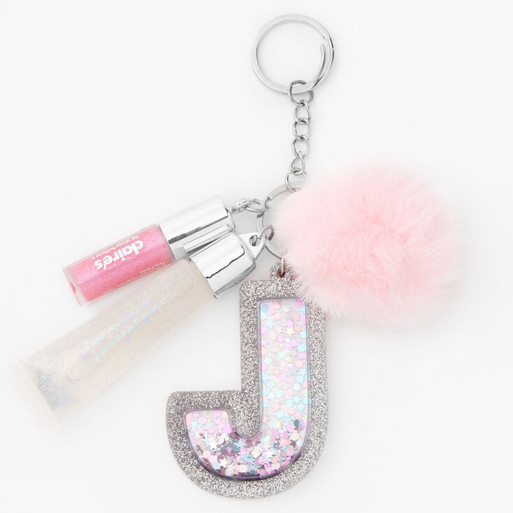 Initial Lip Gloss Keychain - Pink, J