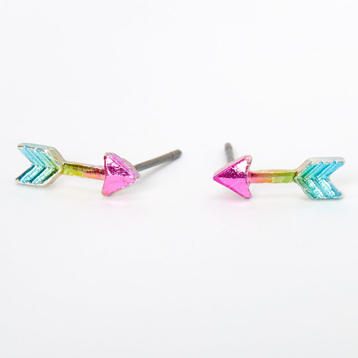 Silver Anodized Rainbow Arrow Stud Earrings,