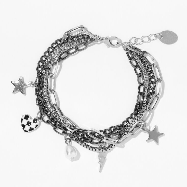 Silver Charm Multi Strand Bracelet,