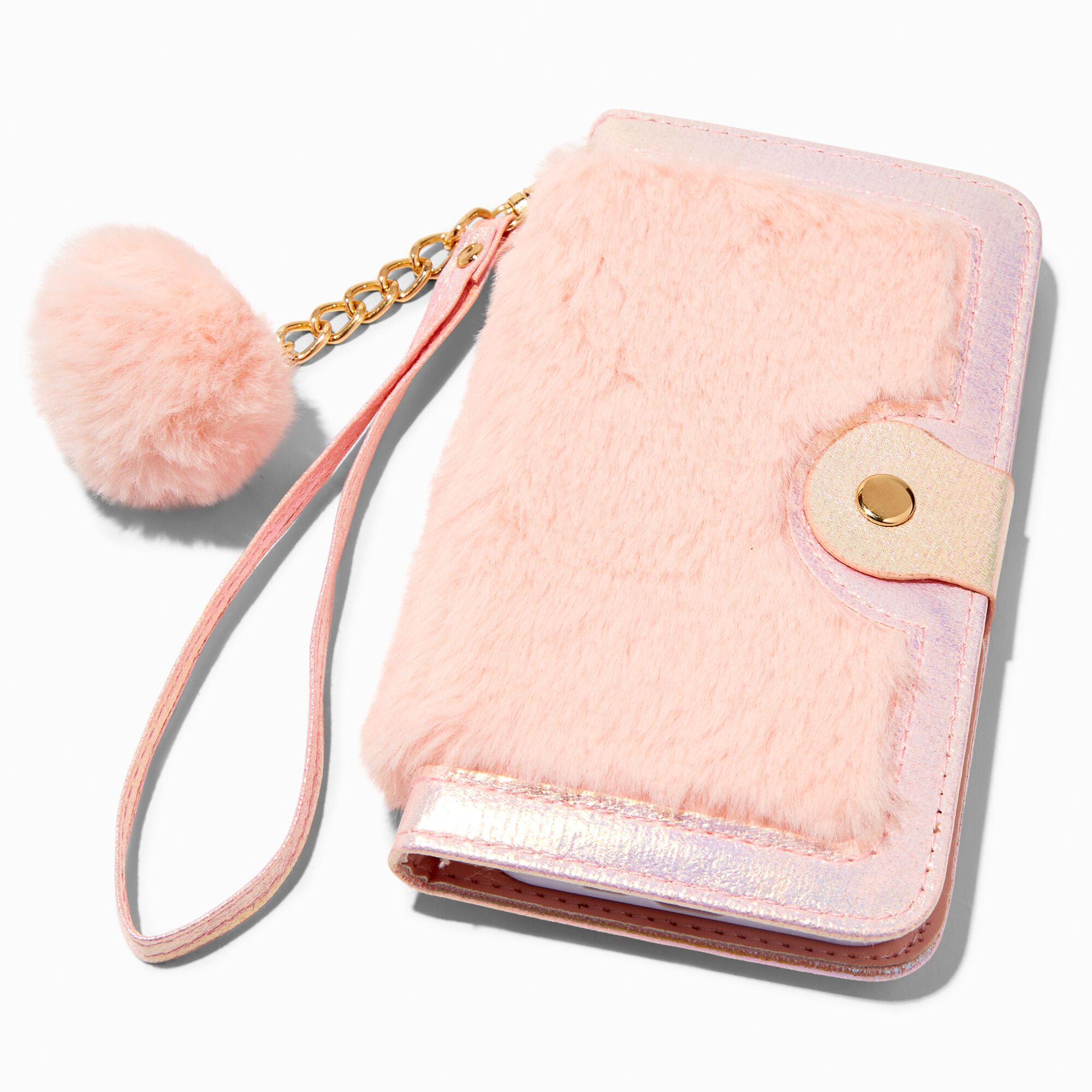 View Claires Furry Wristlet Phone Case Fits Iphone 12 Pro Pink information