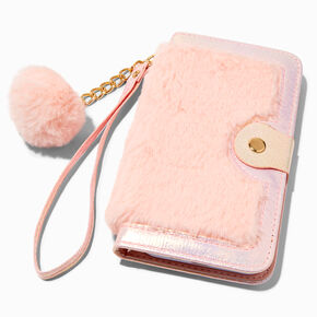 Coque de portable pochette poignet rose en fausse fourrure - Compatible avec iPhone&reg;&nbsp;12&nbsp;Pro,
