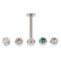 Clous arri&egrave;re plat pour piercing labret avec zircon cubique d&#39;imitation pastel d&eacute;tachables 1,2&nbsp;mm couleur argent&eacute;e - Lot de 5,