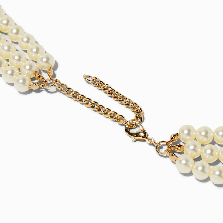 Gold-tone Ornate Cross Pendant Faux Pearl Multi-Strand Necklace,