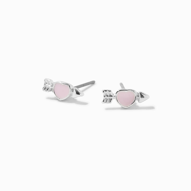 Pink Arrow Heart Stud Earrings,