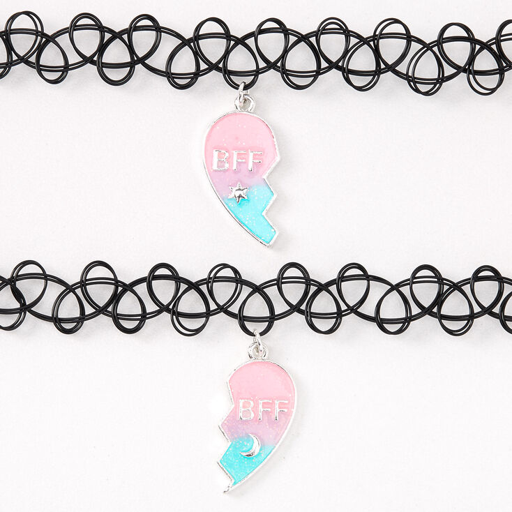 Best Friends Pastel Heart Glow In The Dark Tattoo Choker Necklaces - 2 Pack,