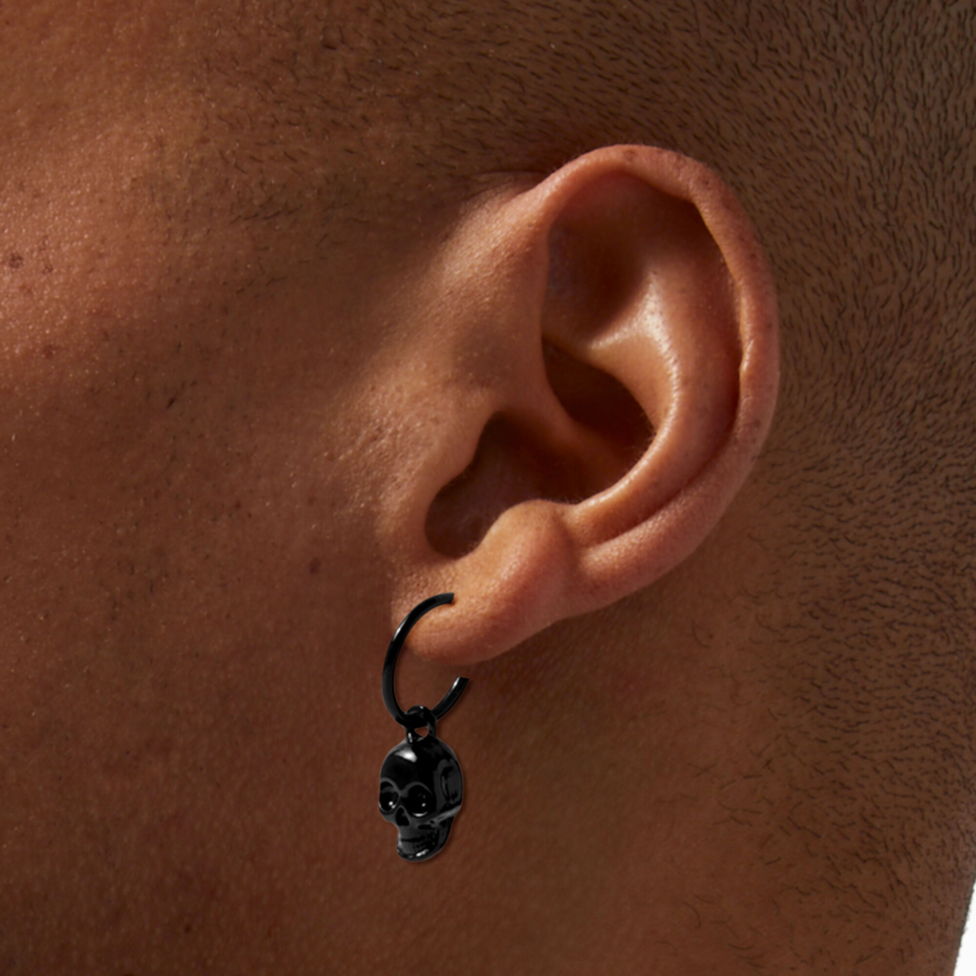 Black 15MM Skull Clip On Huggie Hoop Earrings