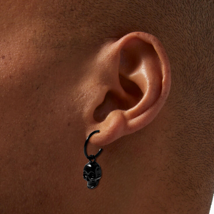Black 15MM Skull Clip-On Huggie Hoop Earrings,