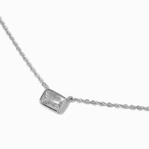 Silver-tone Cubic Zirconia Rectangular Pendant Necklace,