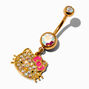 Hello Kitty&reg; 50th Anniversary Claire&#39;s Exclusive Gold-tone Stainless Steel Pink Crystal Charm 14G Belly Bar,