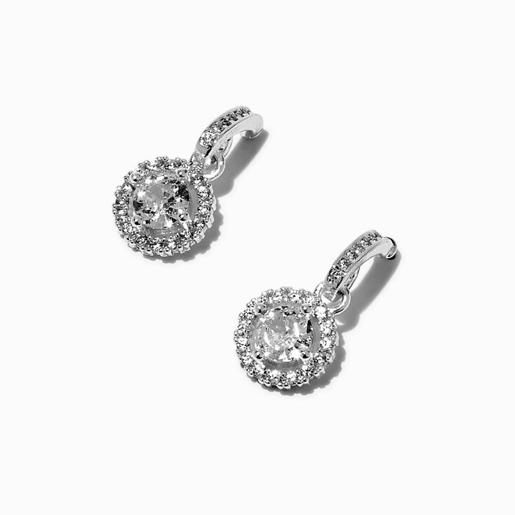 Silver-tone Cubic Zirconia Halo Drop Earrings ,