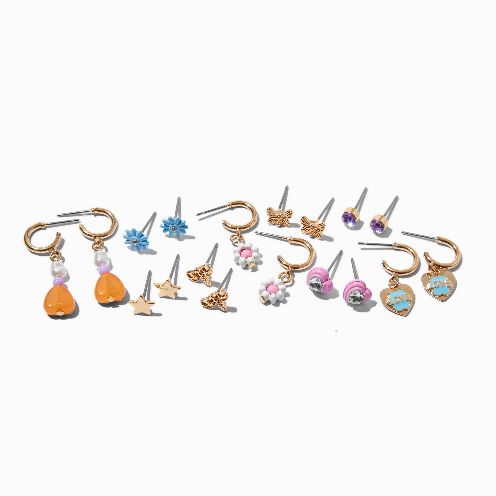 Heart Charms Earrings Set - 9 Pack ,