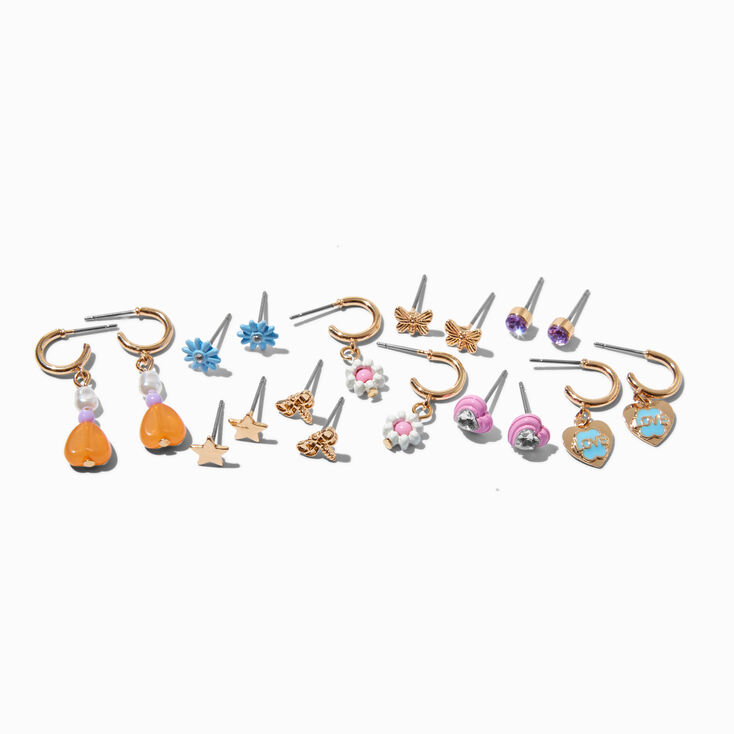 Heart Charms Earrings Set - 9 Pack ,