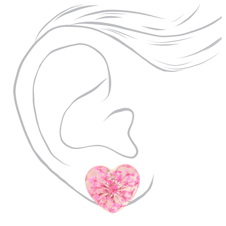 Floral Resin Heart Stud Earrings,