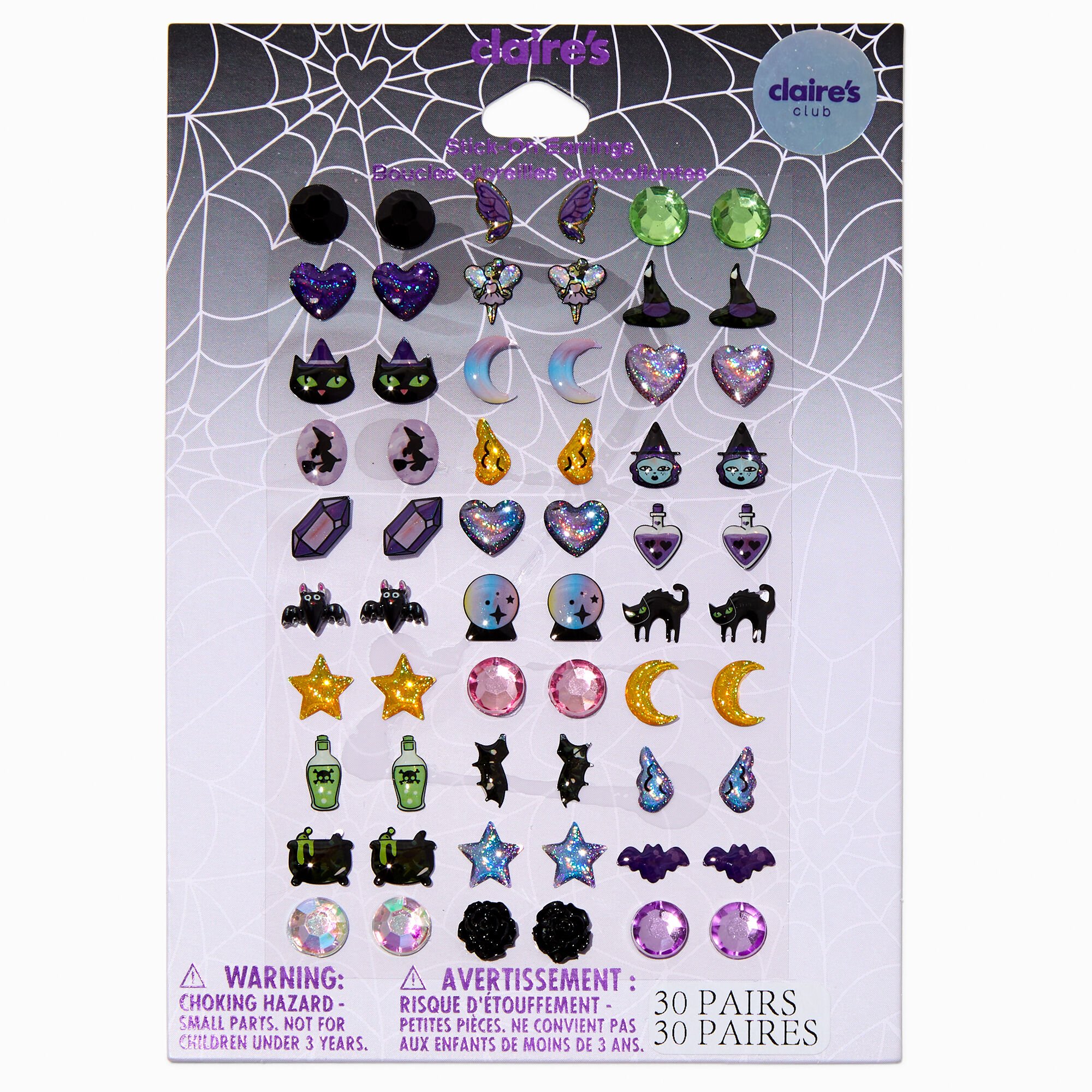 Claire's Club Witch Stick On Earrings - 30 Pack,