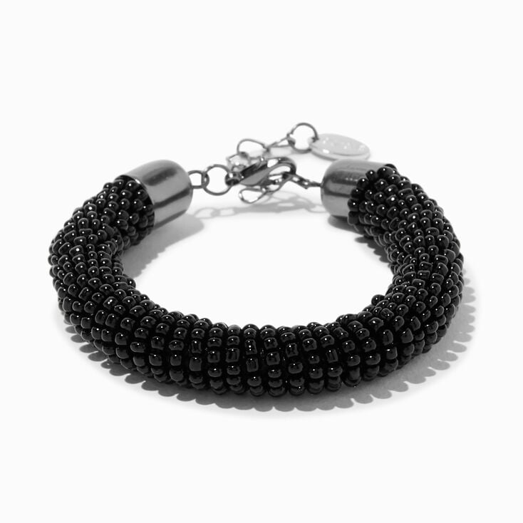 Bracelet tubulaire en crochet avec perles de rocaille noires,