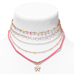 Pink Floral &amp; Chainlink Choker Necklaces &#40;5 Pack&#41;,