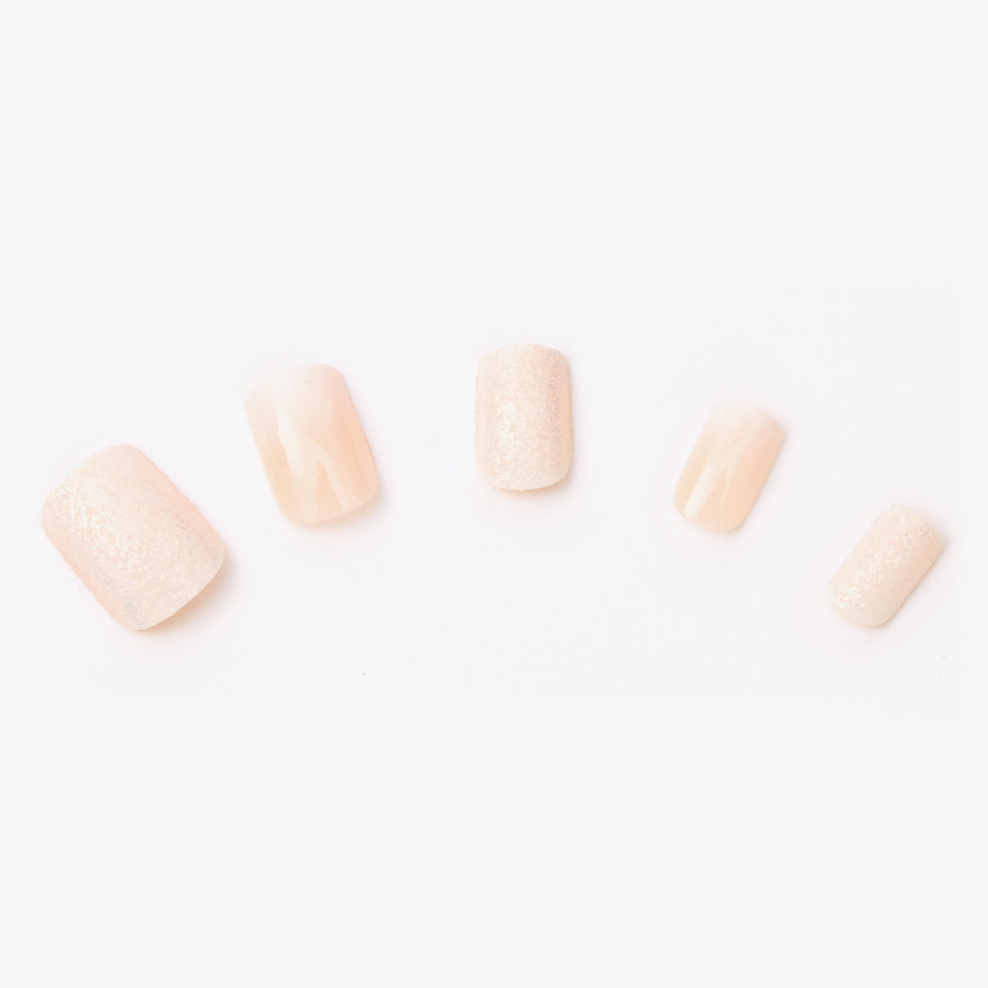 Glitter Pre-Glued Square Faux Nail Set - Nude, 24 Pack,