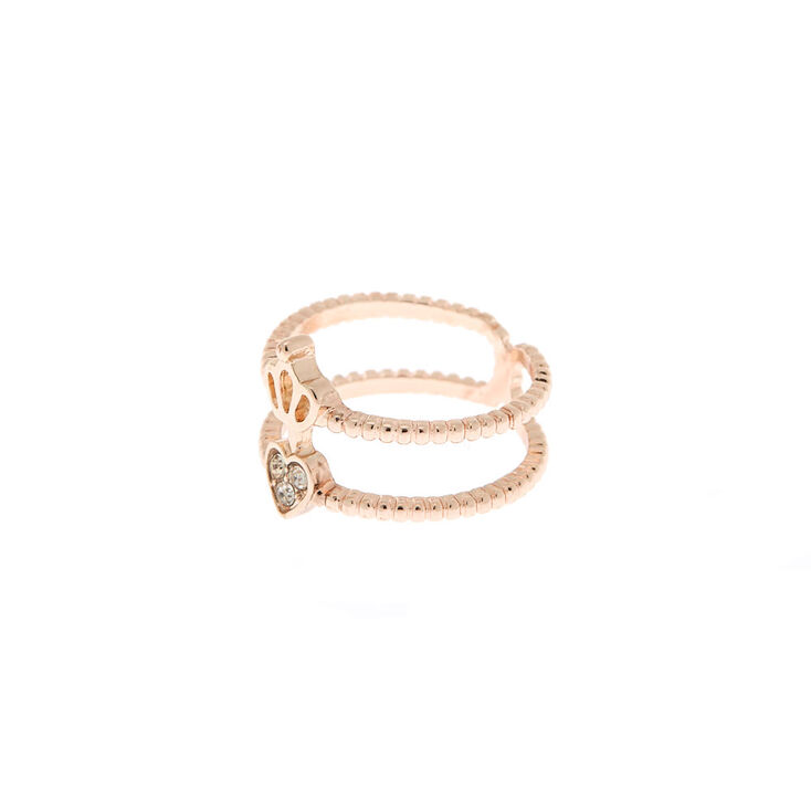 Rose Gold Double Heart Crown Ring,
