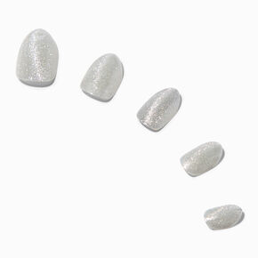 Silver Cat Eye Stiletto Vegan Faux Nail Set - 24 Pack,