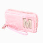 Pink Furry Pearl Initial Wristlet Wallet - M,