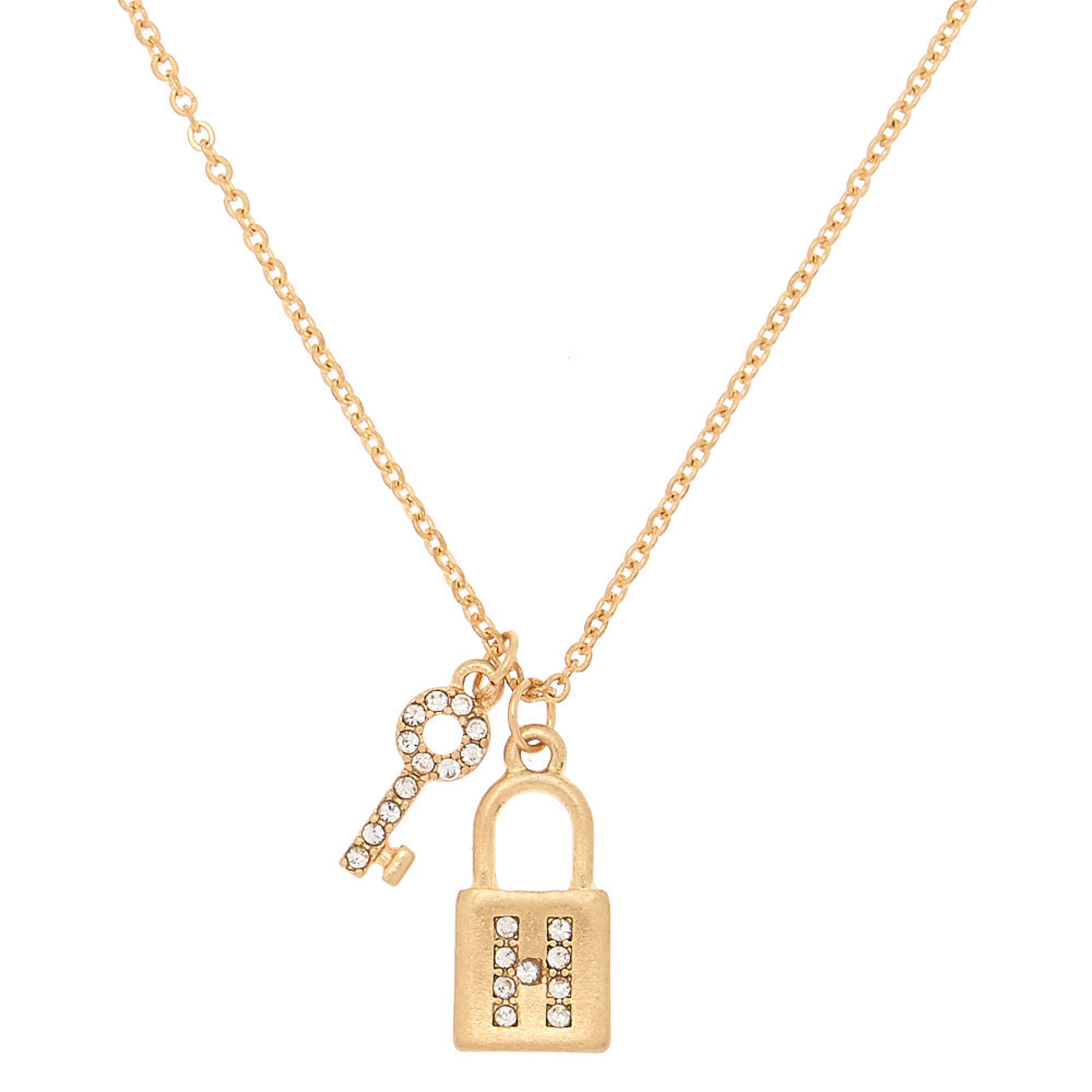 Gold Lock Key Initial Pendant Necklace H Claire S