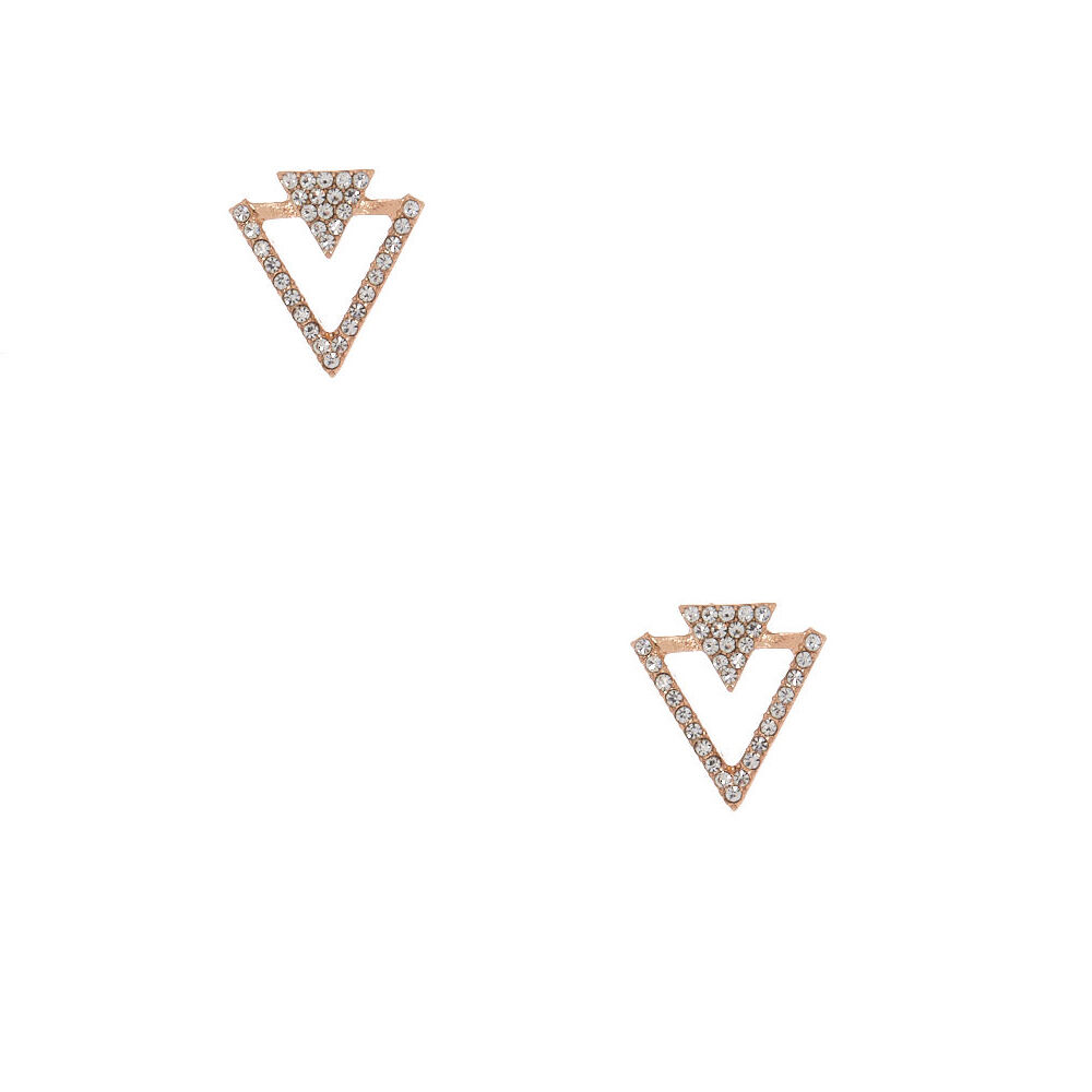 Rose Gold Crystal Double Triangle Stud Earrings,