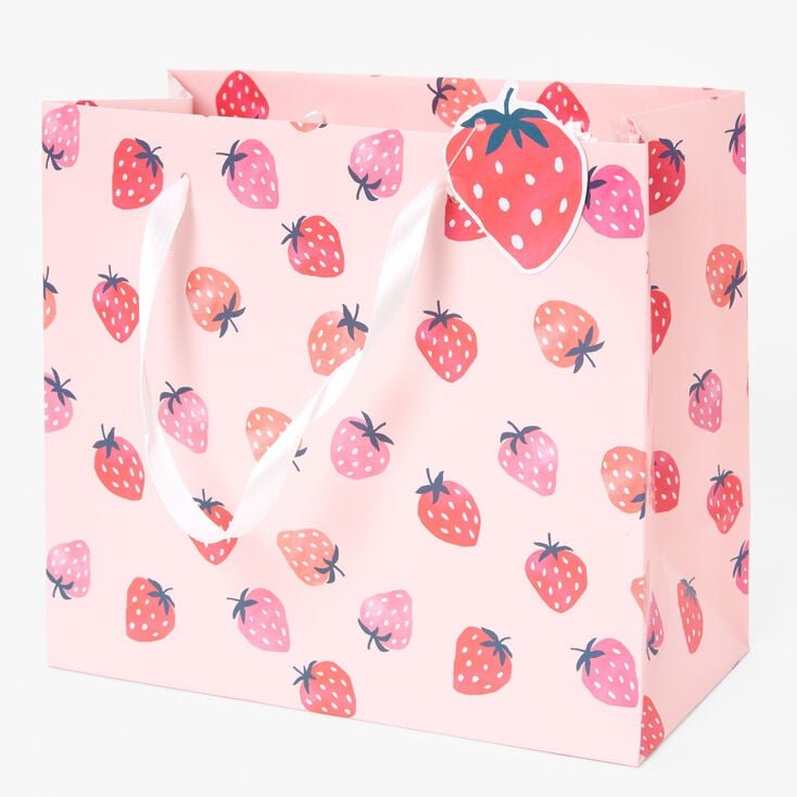 Pink Strawberry Print Gift Bag - Medium,