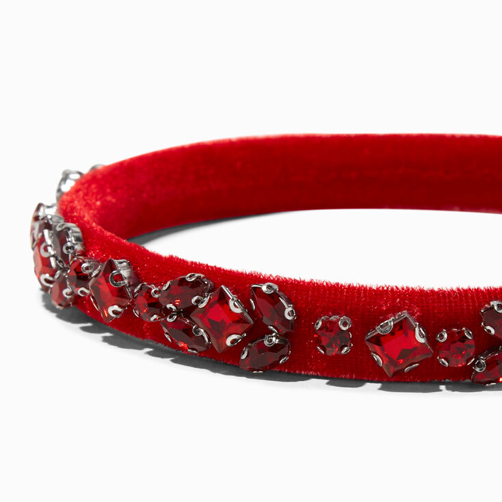 Red Velvet Bejewelled Skinny Headband,