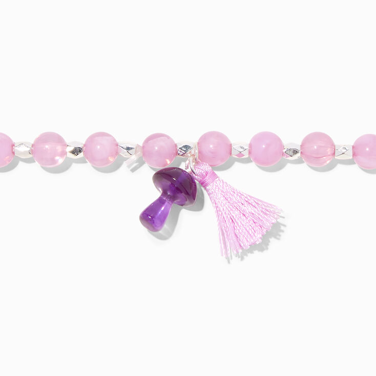 Purple Mushroom &amp; Tassel Beaded Stretch Bracelet,